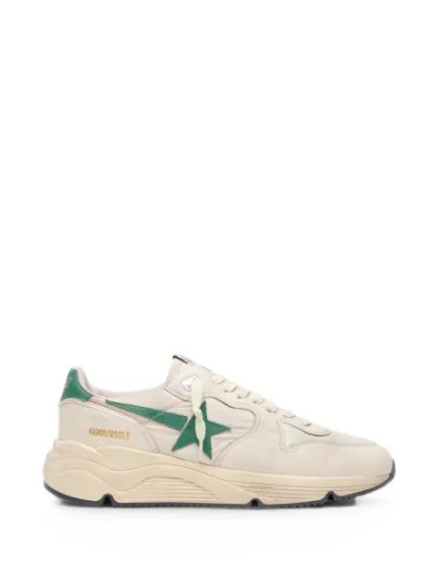 Running Sole in cream nylon and leather with green leather star sneakers by GOLDEN GOOSE