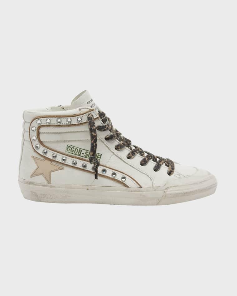 Slide Crystal Mid-Top Leather Sneakers by GOLDEN GOOSE
