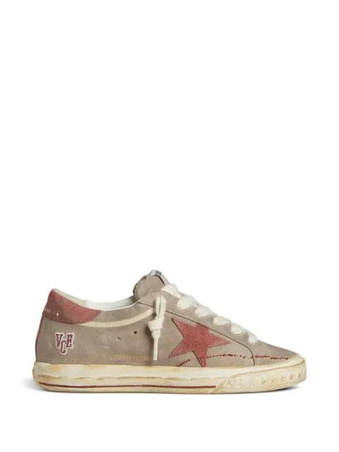 Super-Star LTD in gray suede with red waxed suede star and heel tab sneakers by GOLDEN GOOSE