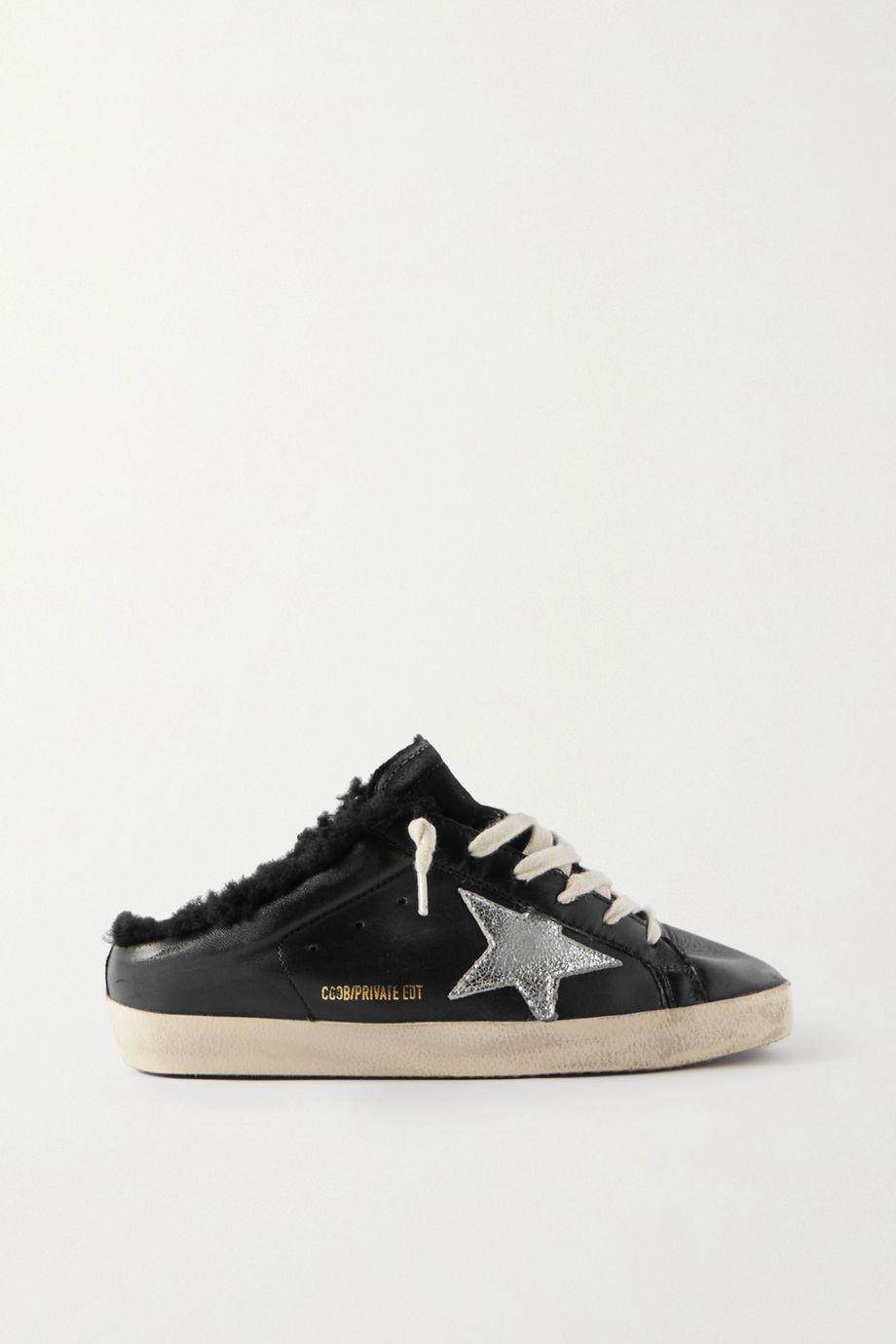 Super-Star Sabot distressed shearling-lined leather slip-on sneakers by GOLDEN GOOSE