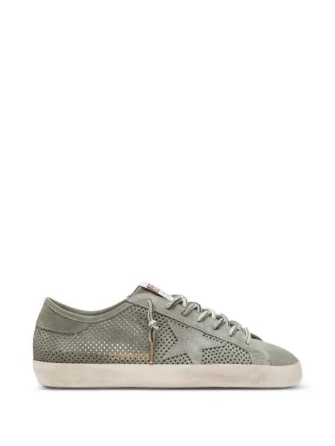 Super-Star green perforated suede with tone-on-tone star detail sneakers by GOLDEN GOOSE