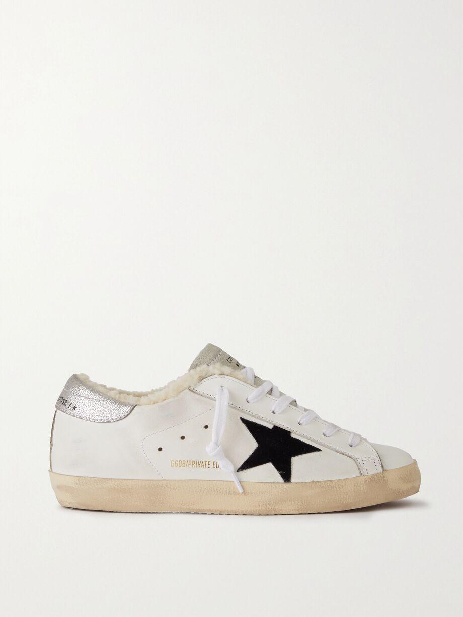 Super-Star shearling-lined distressed suede and leather sneakers by GOLDEN GOOSE