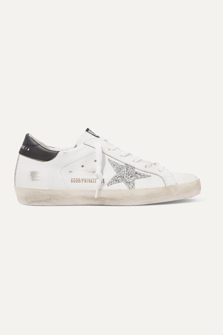 Superstar distressed glittered leather sneakers by GOLDEN GOOSE