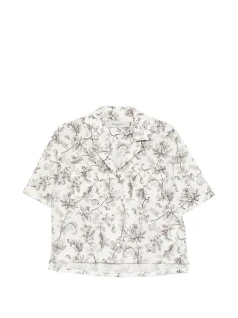 boxy cotton shirt with black and white floral print by GOLDEN GOOSE