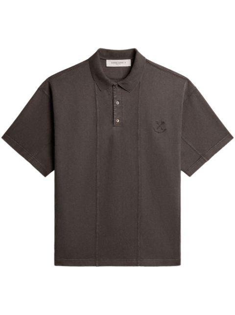 cotton polo shirt in anthracite gray with embroidery by GOLDEN GOOSE