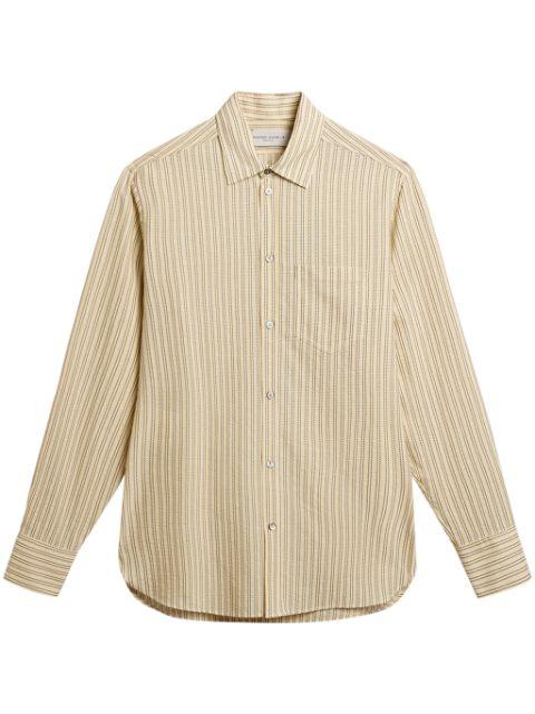 ecru cotton shirt with narrow black stripes by GOLDEN GOOSE
