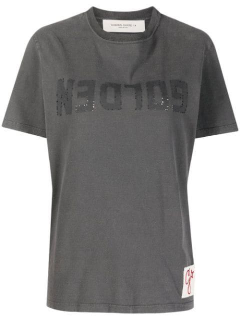 olive-green regular-fit T-shirt with Golden lettering on the front by GOLDEN GOOSE