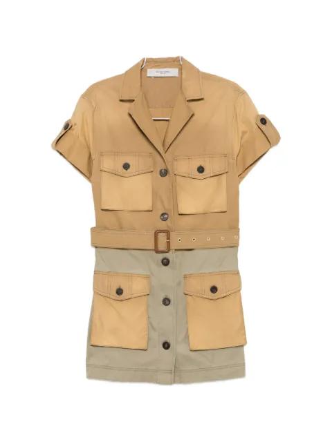 safari dress in beige and military-green cotton with maxi pockets by GOLDEN GOOSE