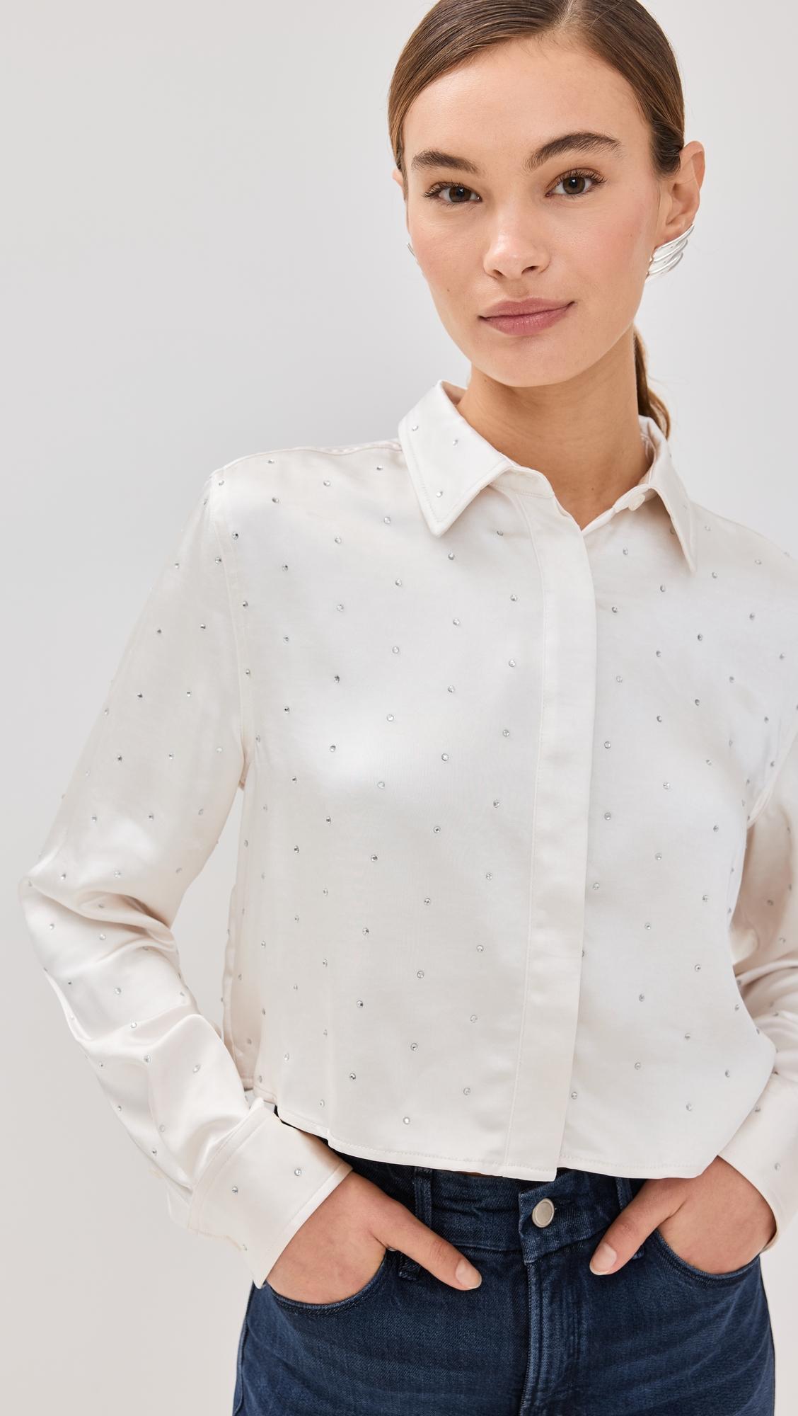 Crystal Cropped Satin Shirt by GOOD AMERICAN