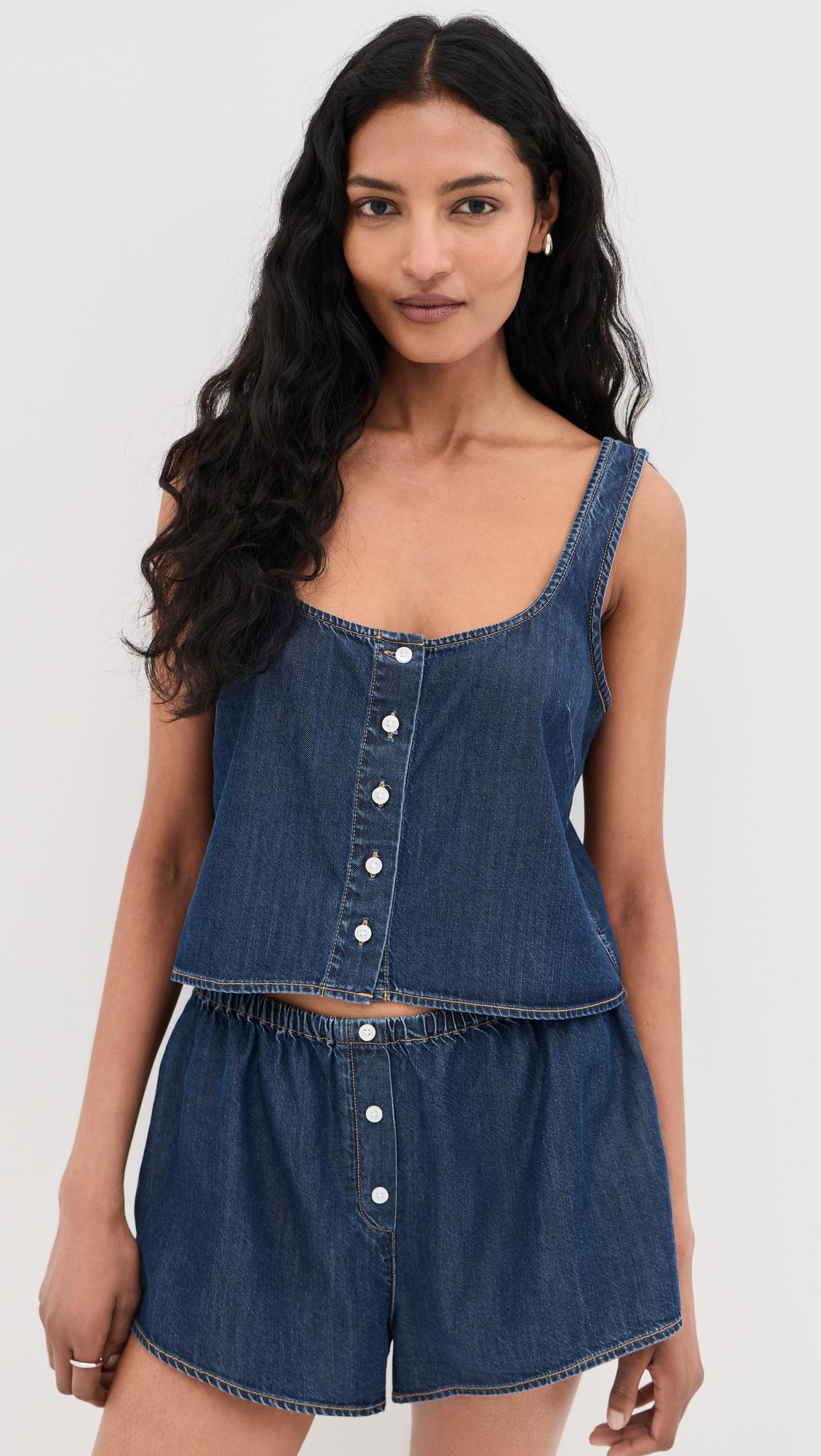 Denim Button Front Tank by GOOD AMERICAN