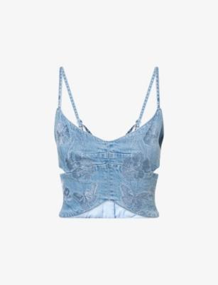 Dolly Butterfly Embroidered Cotton Denim Top by GOOD AMERICAN