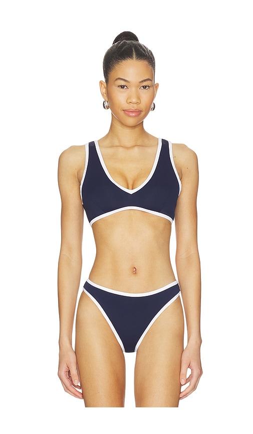 Good American Compression Deep V Bikini Top in Navy by GOOD AMERICAN