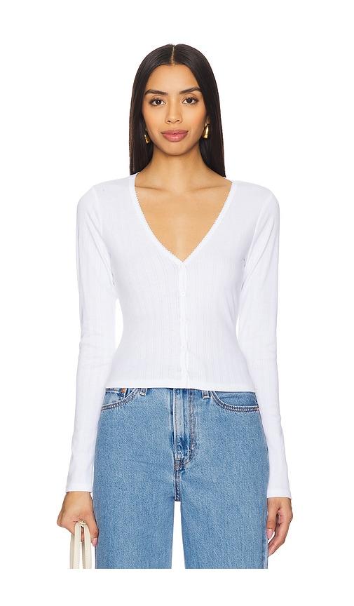 Good American Cotton Pointelle Cardigan in White by GOOD AMERICAN