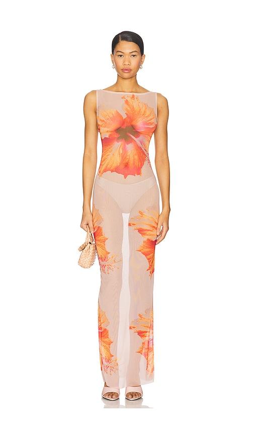 Good American Gauze Mesh Maxi Dress in Neutral,Orange by GOOD AMERICAN