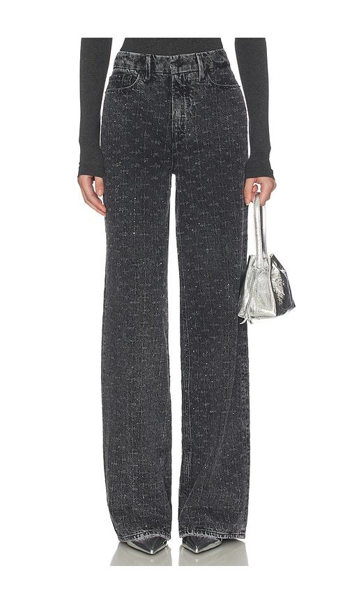 Good American Good Skate Wide Leg Crystal Jeans in Black by GOOD AMERICAN