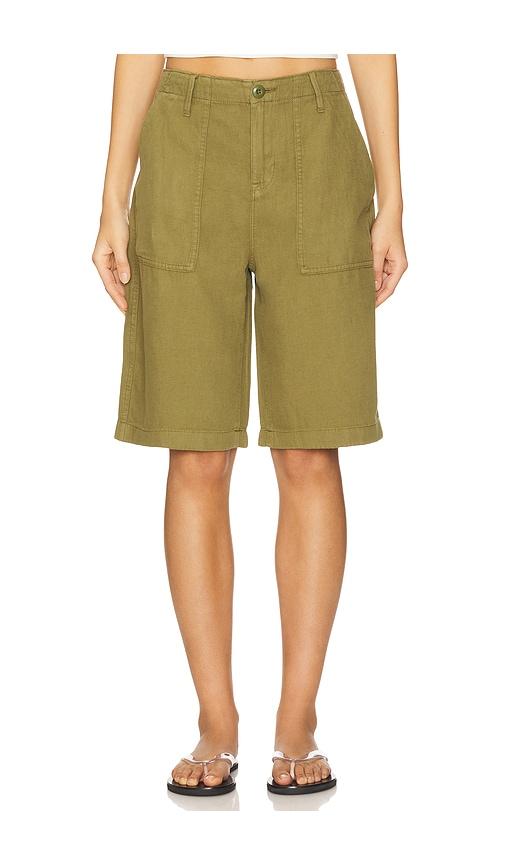 Good American Lite Linen Bermuda Short in Olive by GOOD AMERICAN