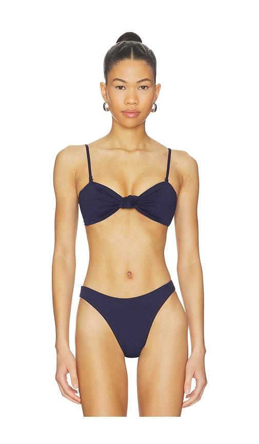 Good American Matte Twist Bandeau Bikini Top in Navy by GOOD AMERICAN