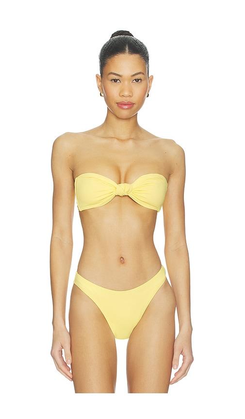 Good American Matte Twist Bandeau Bikini Top in Yellow by GOOD AMERICAN