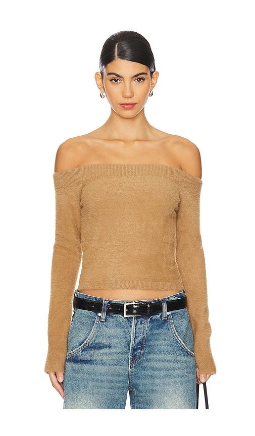 Good American Plush Off Shoulder Top in Tan by GOOD AMERICAN