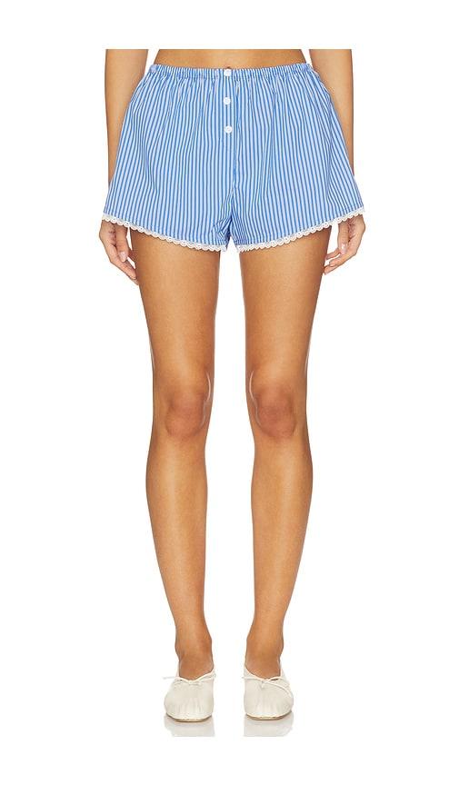 Good American Poplin Pull On Boxer Shorts in Blue by GOOD AMERICAN