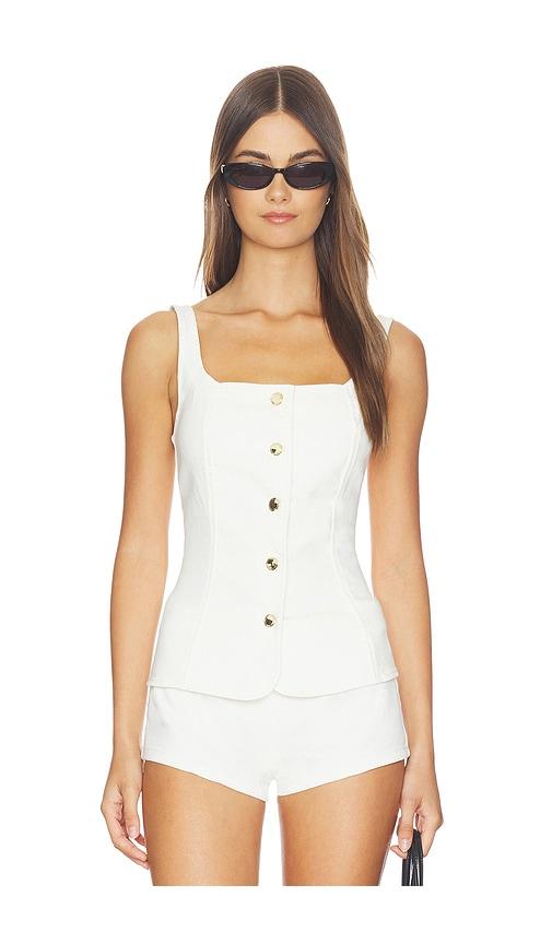 Good American Sleeveless Button Front Denim Top in White by GOOD AMERICAN