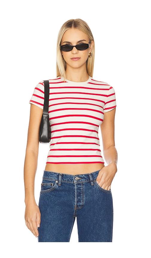 Good American Super Stretch Baby Tee in Cream,Red by GOOD AMERICAN