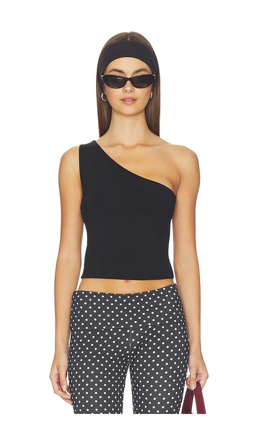 Good American Super Stretch One Shoulder Tank Top in Black by GOOD AMERICAN