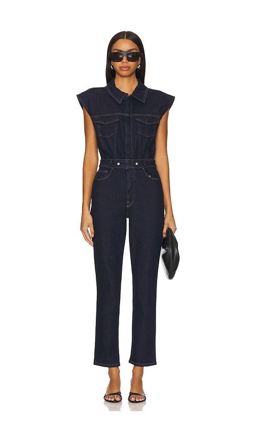 Good American Trucker Jumpsuit in Denim-Dark by GOOD AMERICAN
