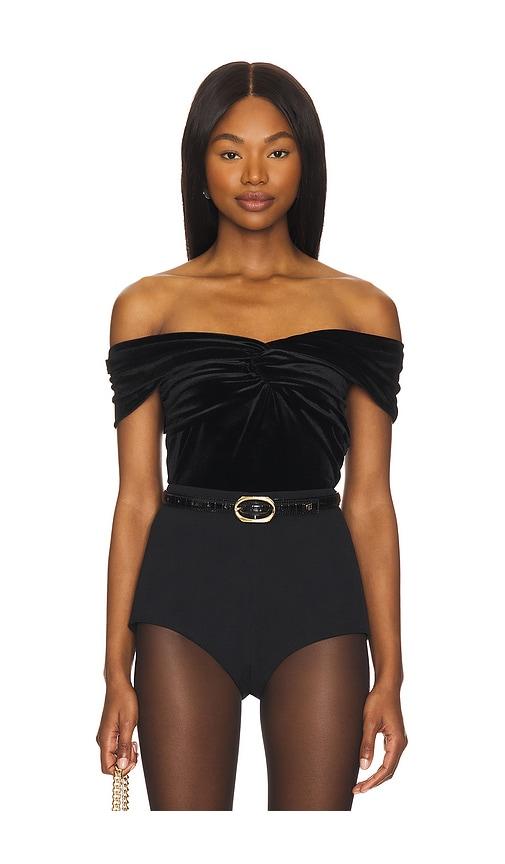 Good American Velvet Off Shoulder Top in Black by GOOD AMERICAN