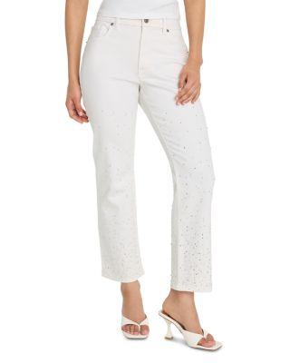 Good Icon High Rise Straight Ankle Embellished Jeans in White001 by GOOD AMERICAN