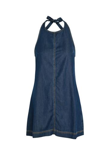 Halterneck denim mini dress by GOOD AMERICAN