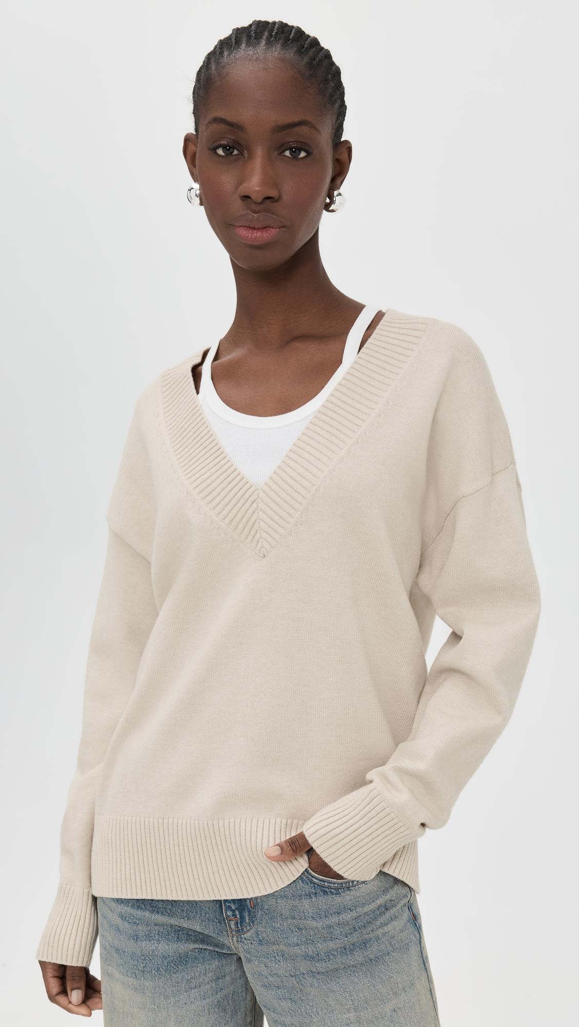 Knit Deep V Knit Sweater by GOOD AMERICAN