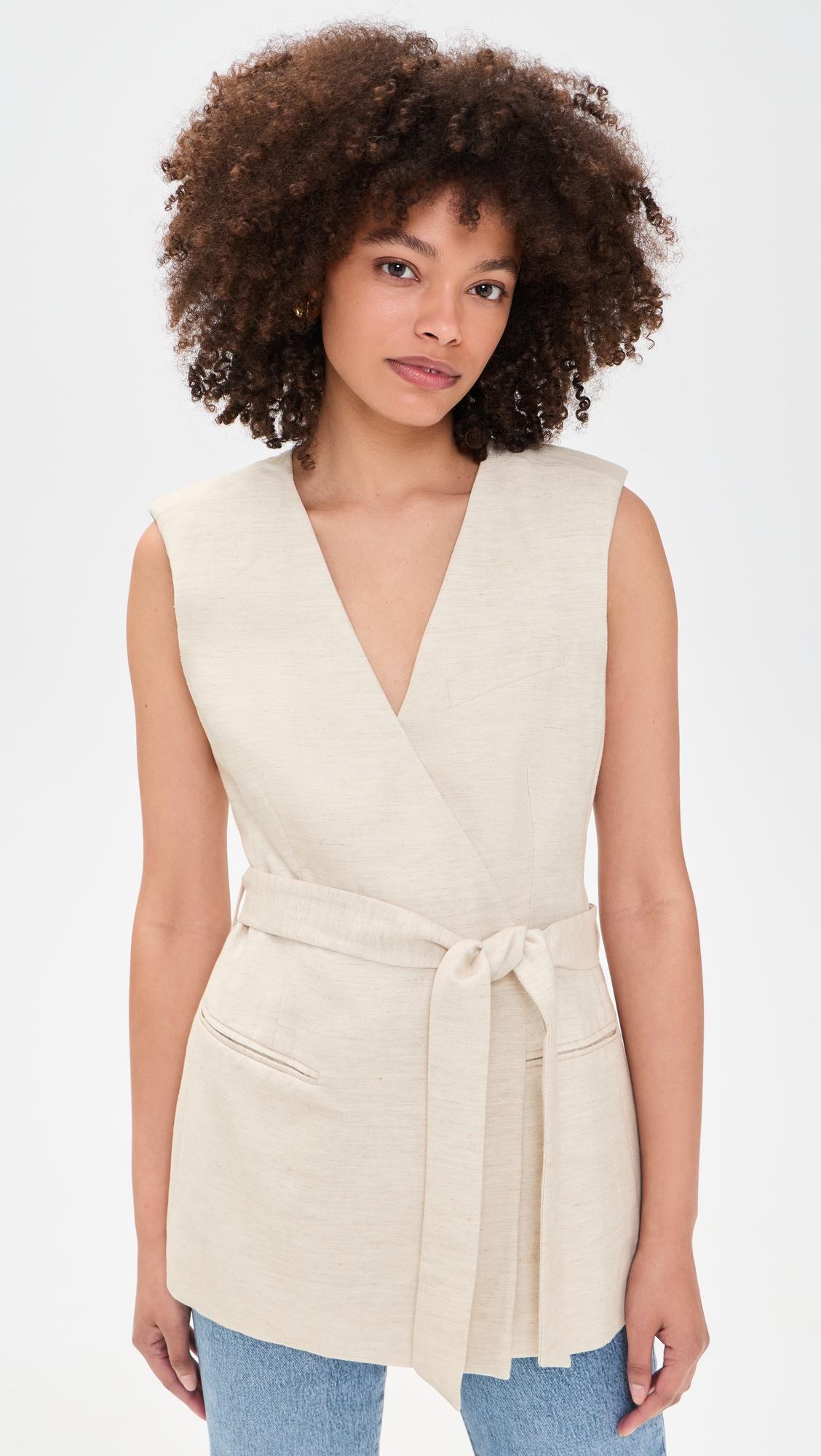 Linen Blend Sleeveless Belted Vest by GOOD AMERICAN