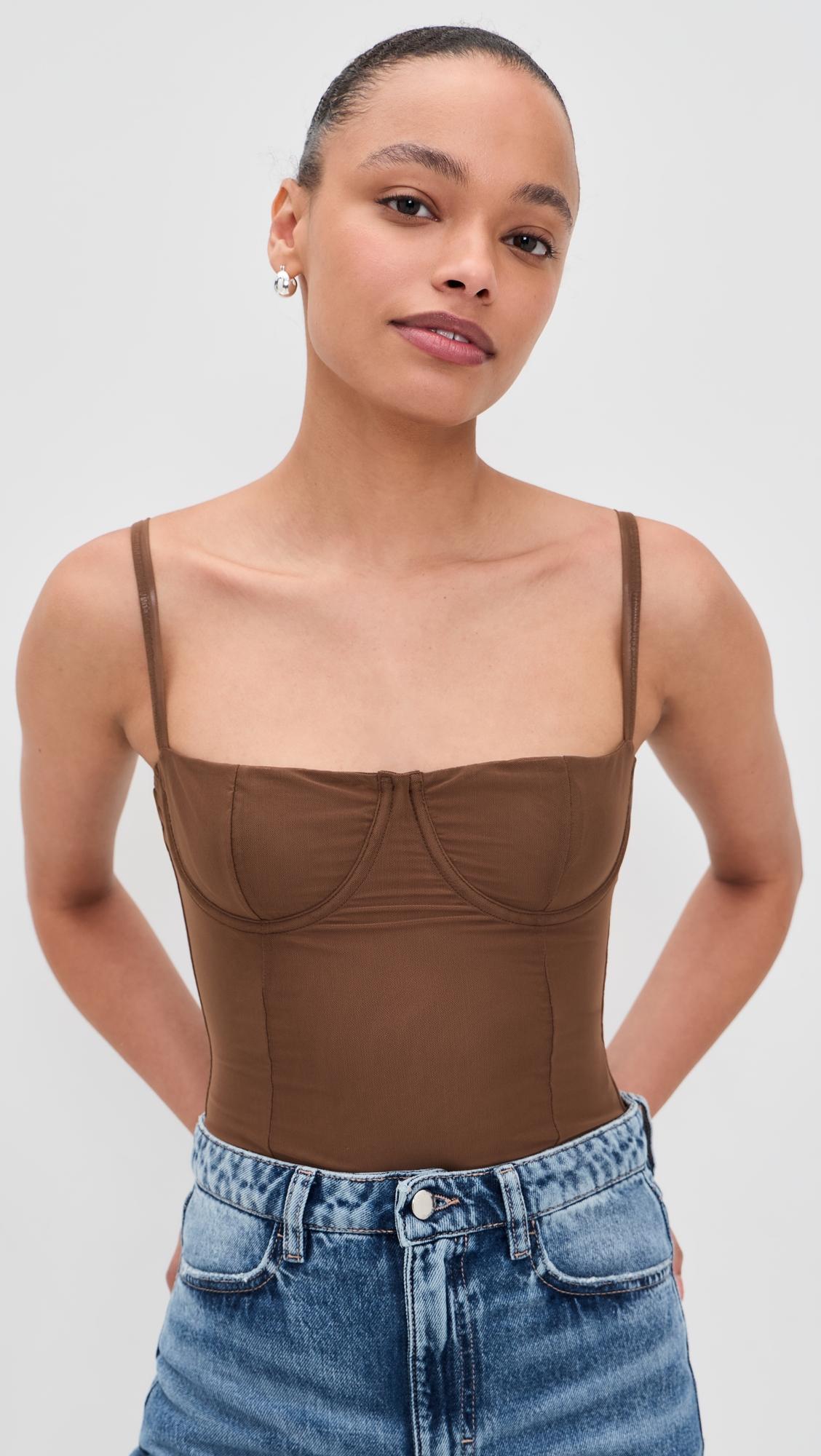 Mesh Bustier Thong Bodysuit by GOOD AMERICAN