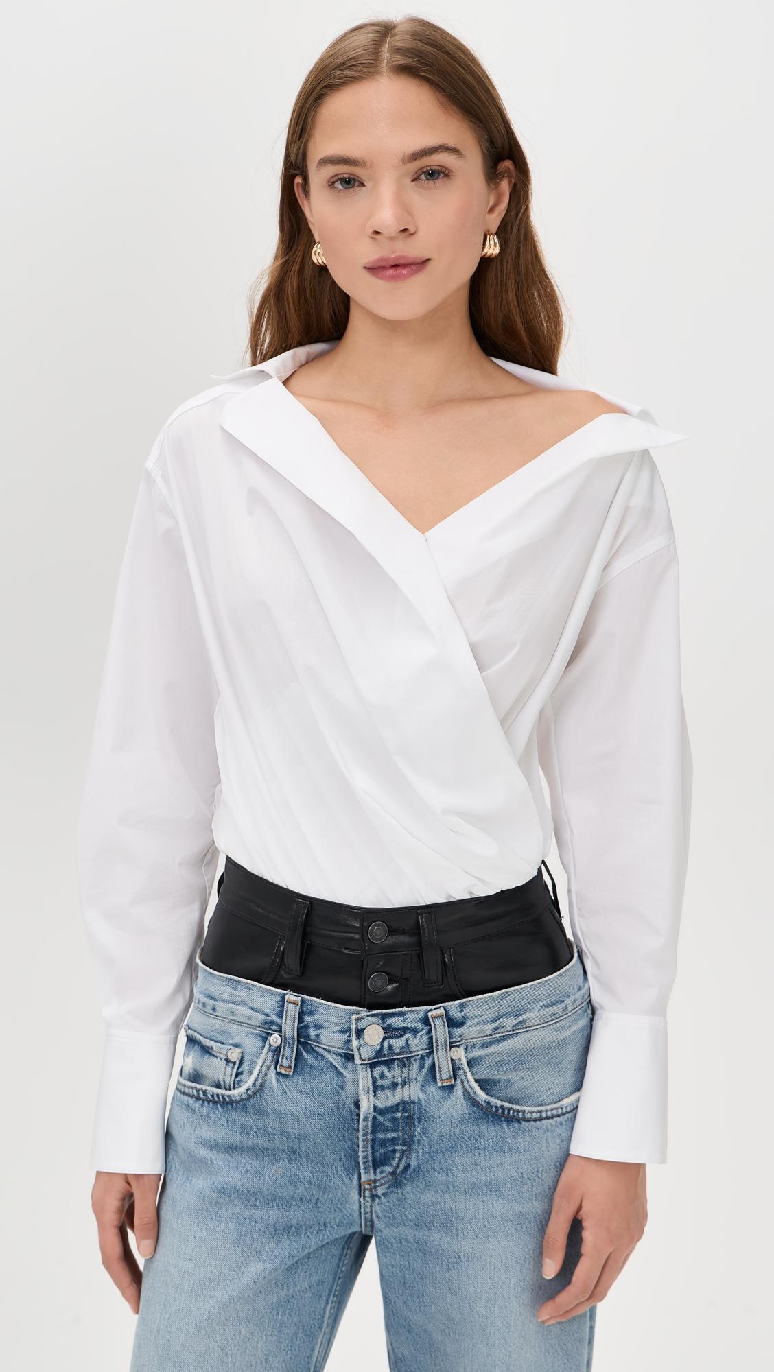Off Shoulder Poplin Thong Bodysuit by GOOD AMERICAN