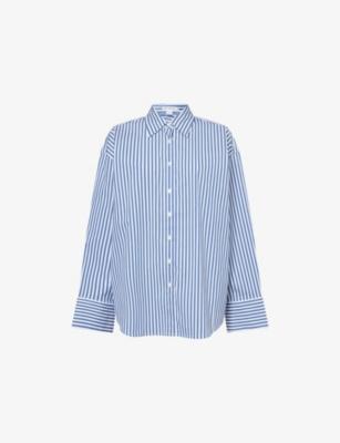 Poplin Striped Oversized Cotton-Blend Shirt by GOOD AMERICAN Poplin Striped Oversized Cotton-Blend Shirt by GOOD AMERICAN