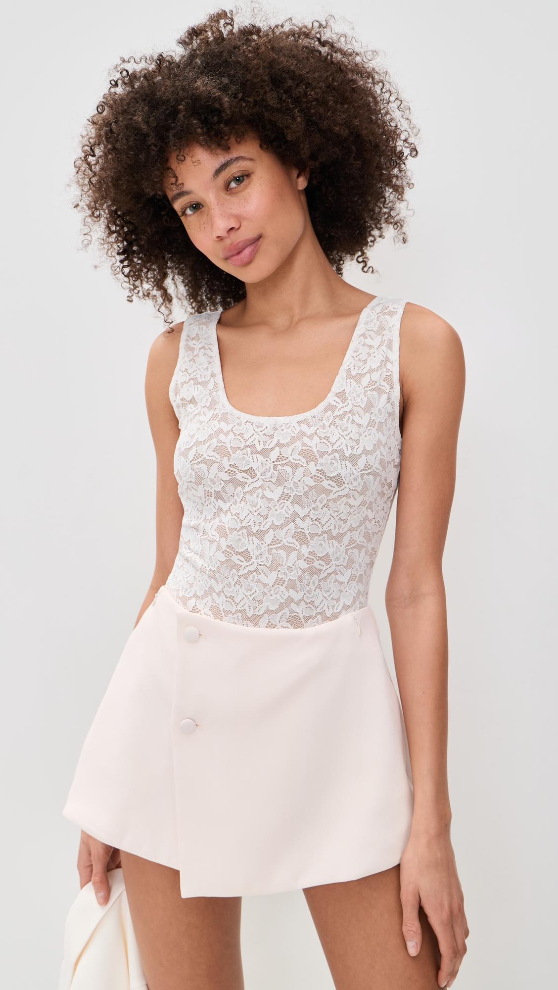 Stretch Lace Scoop Tank Thong Bodysuit by GOOD AMERICAN