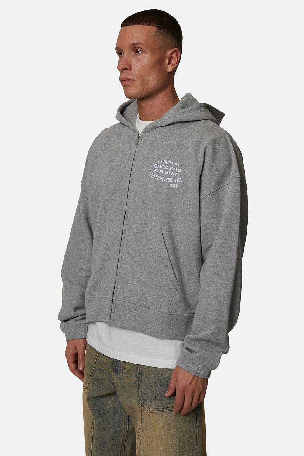 Boxy Zip Hoodie with Embroidered Logo by GOOD FOR NOTHING