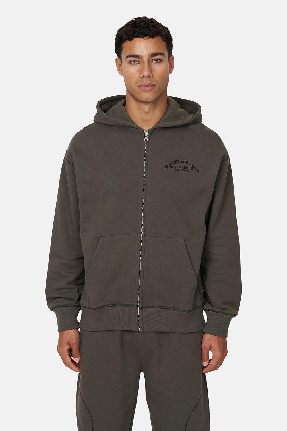 Coverlock Stitching Zip Through Hoodie by GOOD FOR NOTHING