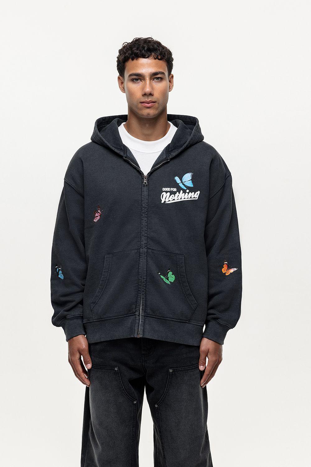 Printed Zip Through Hoodie by GOOD FOR NOTHING