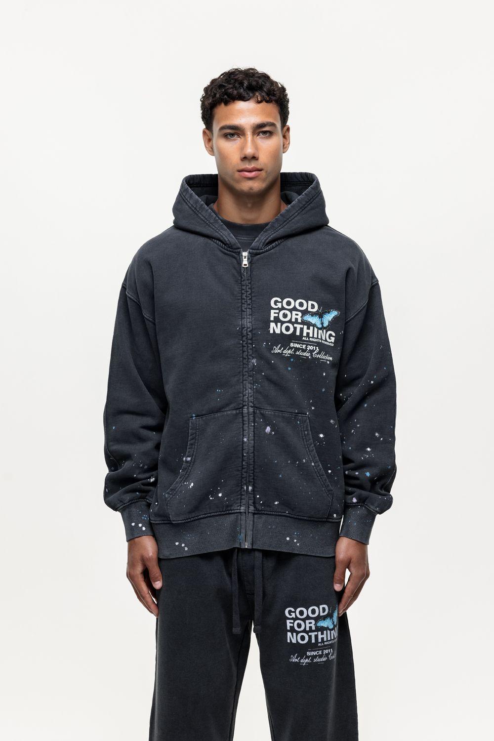 Splatter Detail  Zip Through Hoodie by GOOD FOR NOTHING