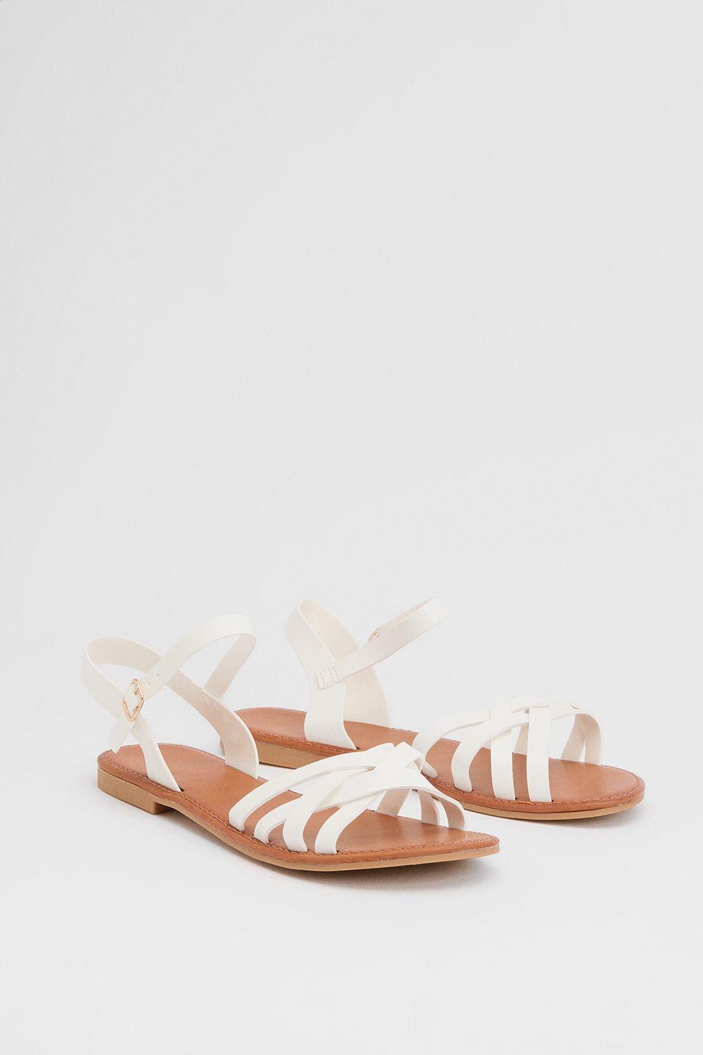 Good For The Sole: Danielle Faux Leather Cross Strap Comfort Flat Sandals by GOOD FOR THE SOLE
