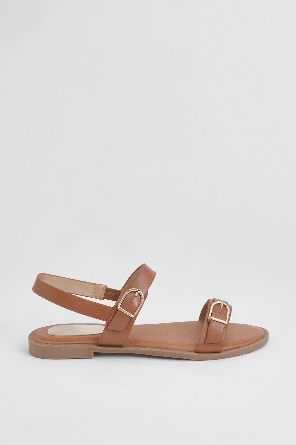 Good For The Sole: Fabia Buckle Detail Comfort Sock Faux Leather Flat Sandals by GOOD FOR THE SOLE