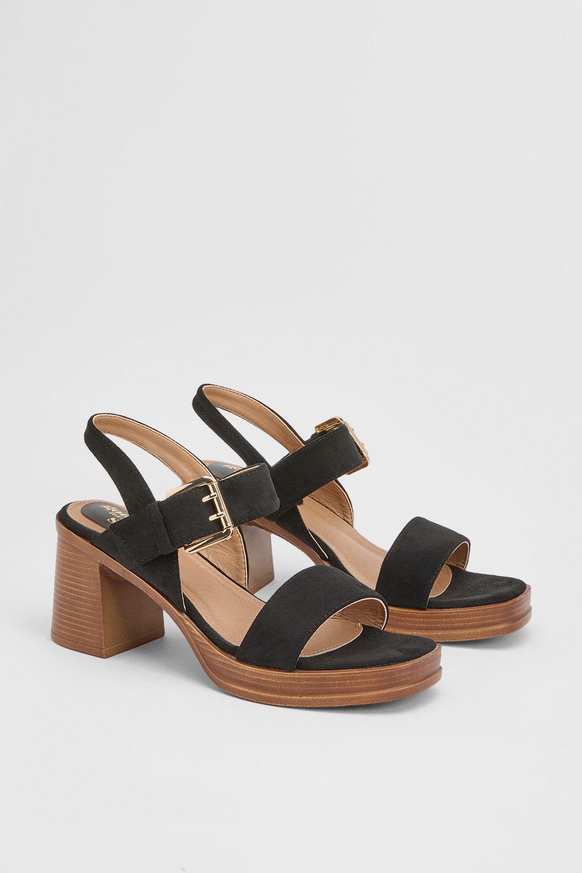 Good For The Sole: Lessie Faux Suede High Block Heel Strap Sandals by GOOD FOR THE SOLE