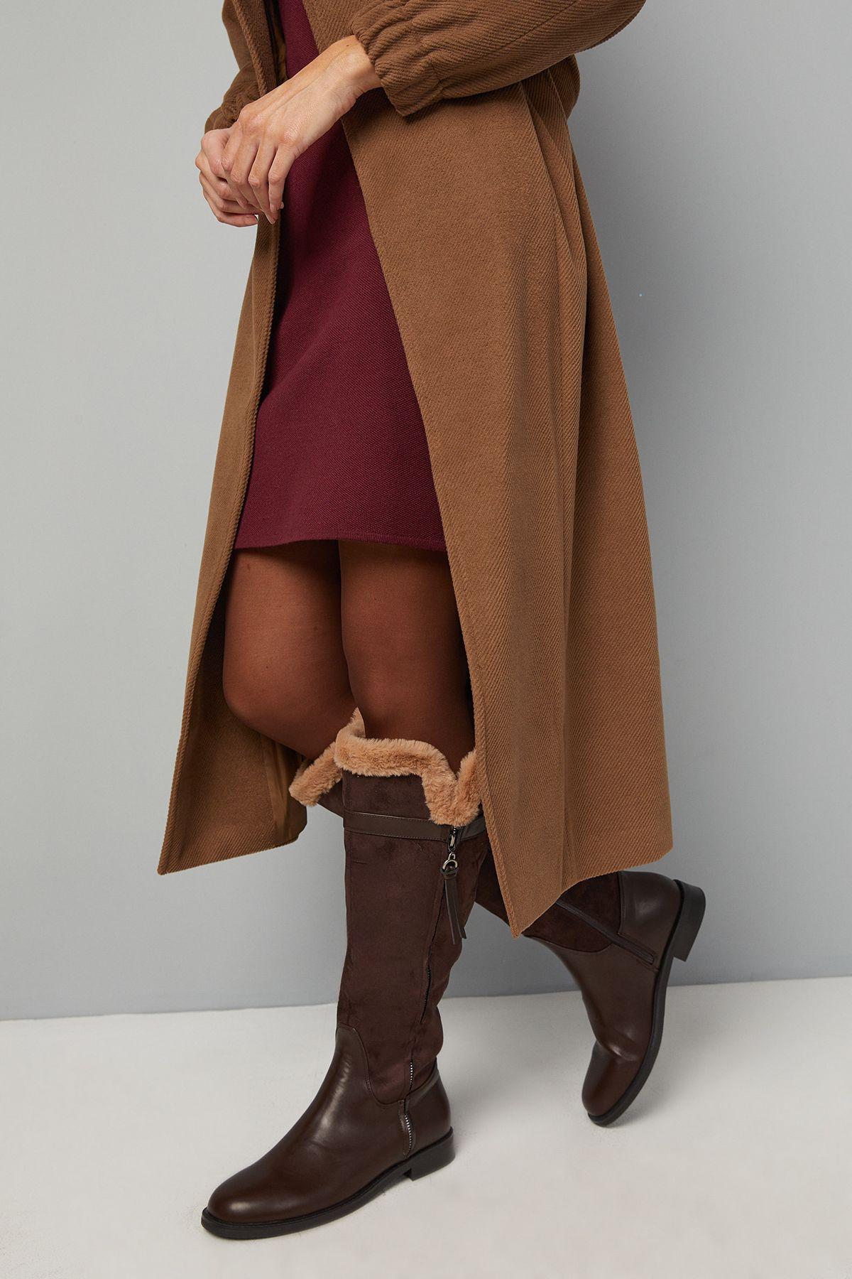 Good For The Sole: Lucia Faux Leather Fur Trim Side Zip Flat Knee Boots by GOOD FOR THE SOLE