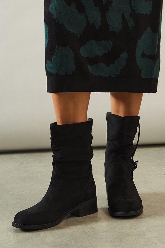 Good For The Sole: Maggie Rouche Buckle Detail Low Block Heel Ankle Boots by GOOD FOR THE SOLE