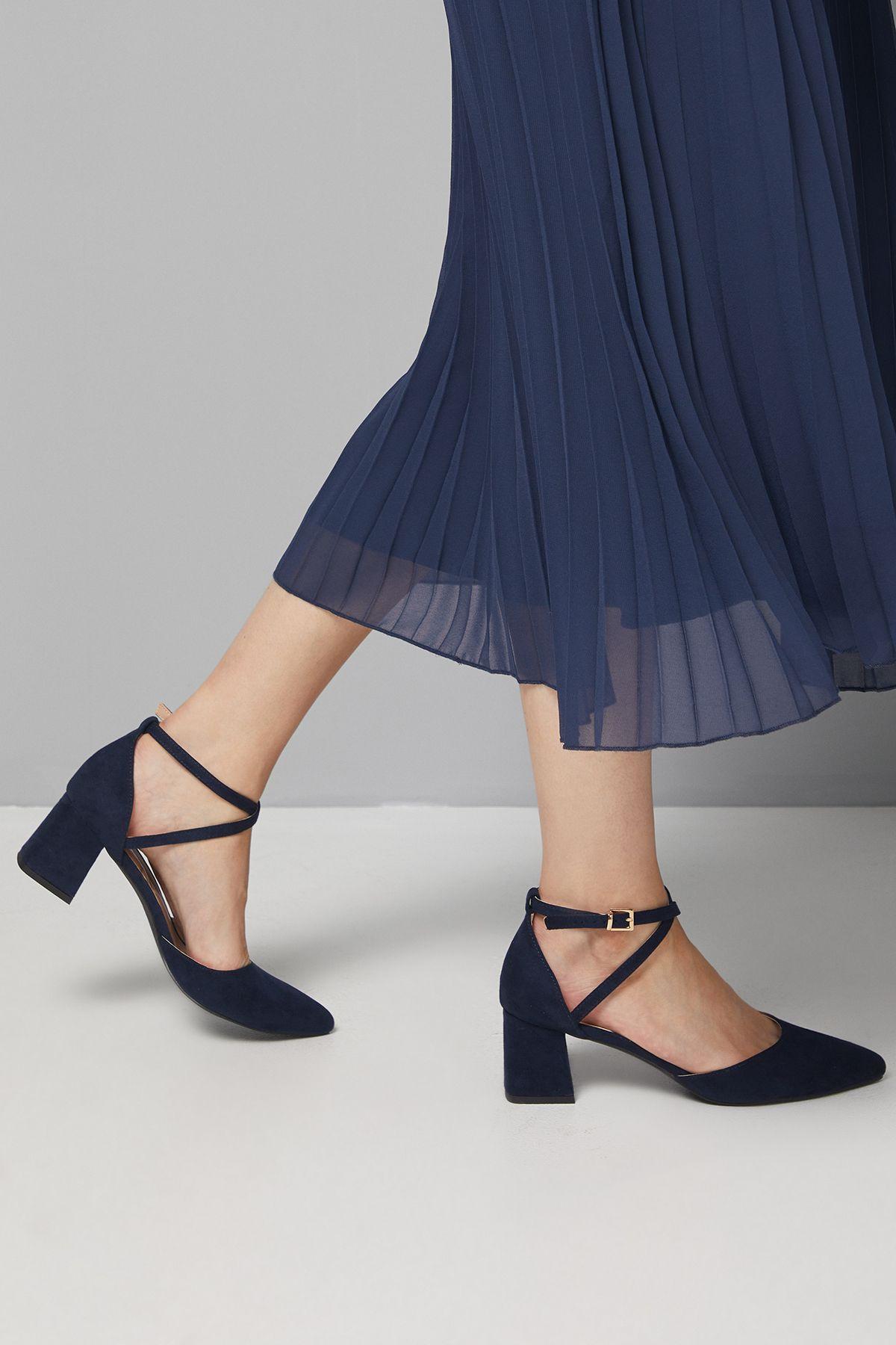 Good For The Sole: Wide Fit Millie Comfort Faux Suede Cross Strap Medium Heel Court Shoes by GOOD FOR THE SOLE