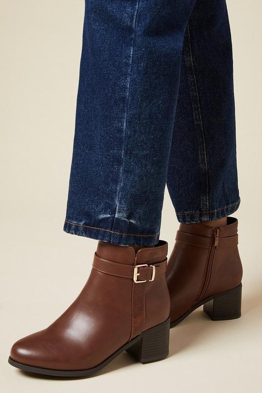 Good For The Sole: Wide Fit Moira Material Mix Medium Block Heel Ankle Boots by GOOD FOR THE SOLE