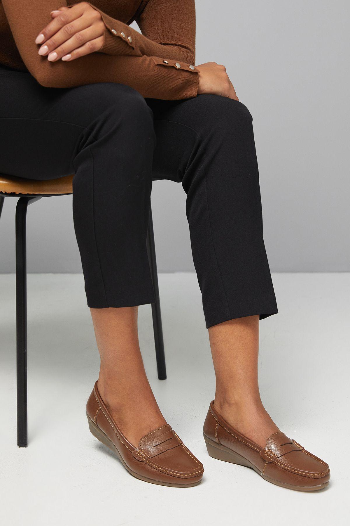 Good For The Sole: Wide Fit Niamh Leather Comfort Wedge Loafers by GOOD FOR THE SOLE