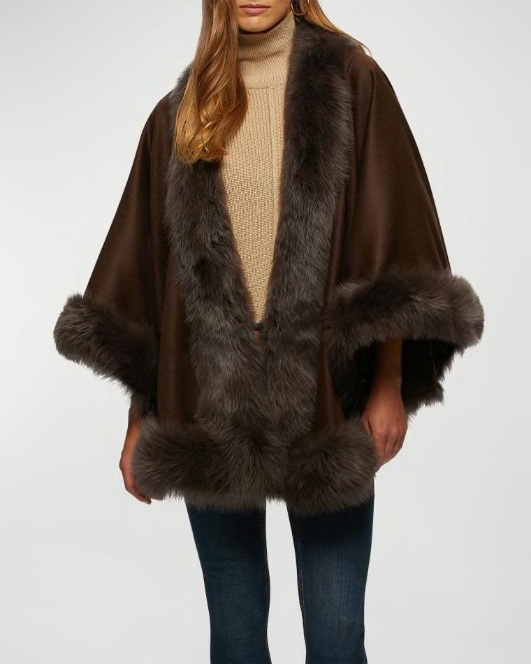 Cashmere Capelet with Lamb Shearling Trim by GORSKI